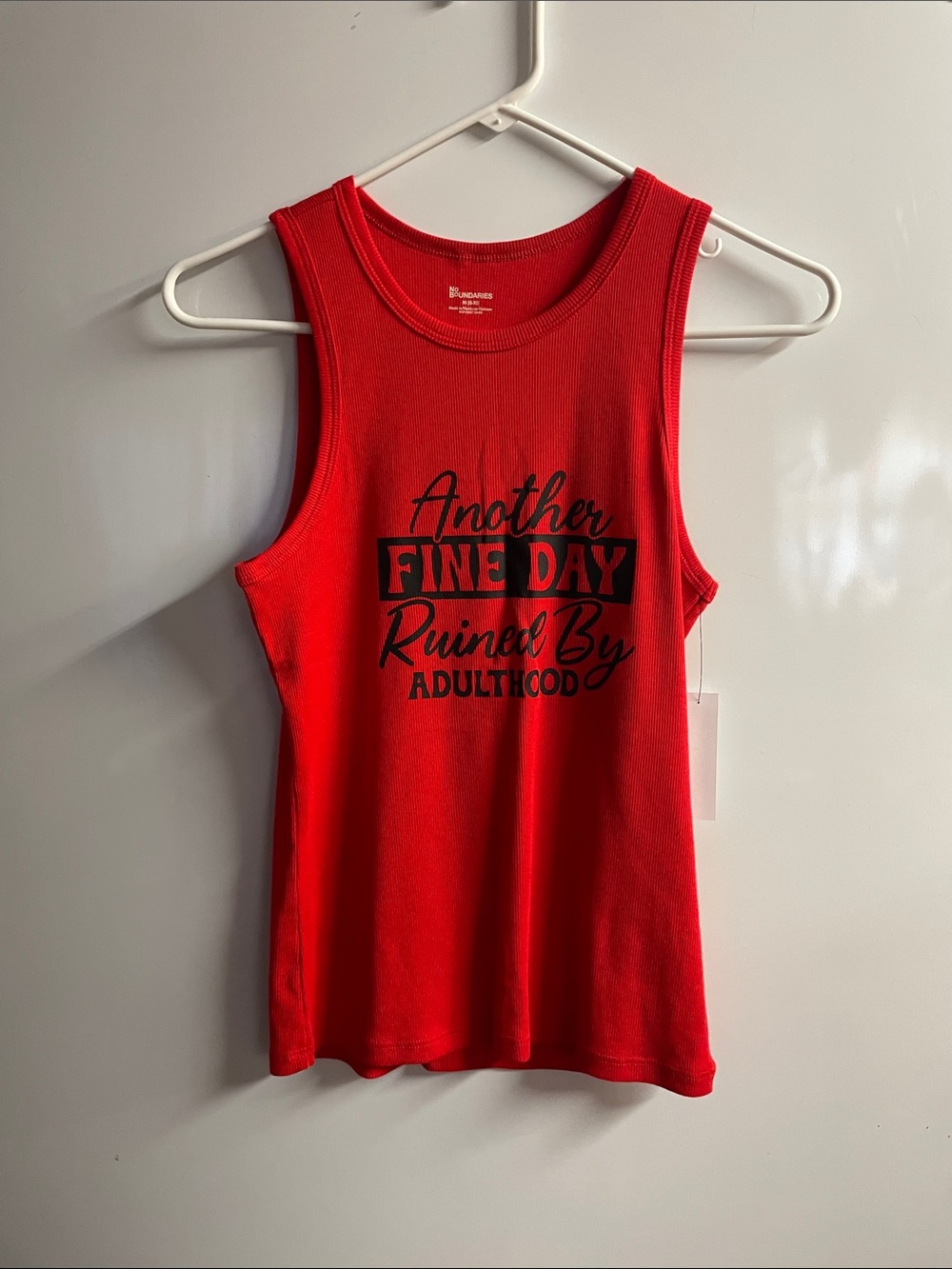 No Boundaries Red Ribbed Graphic Tank Top